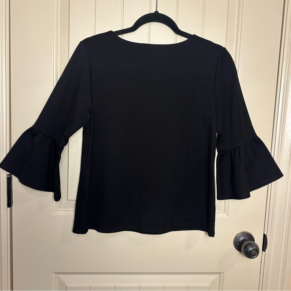 Jude Connally Dixie Ponte Black Pullover Top 3/4 Bell Sleeve Scoop Neck NWT XS - Picture 11 of 14